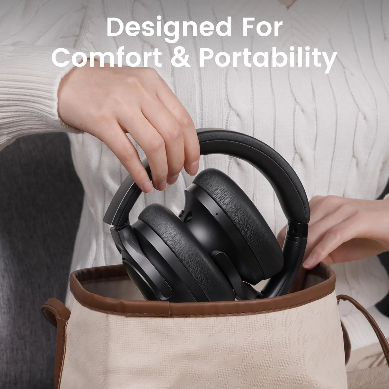 1Mii Y8 Hybrid Active Noise Cancelling Headphones, LDAC Hi-Res Wireless Audio, 75H Playtime, Comfort Fit & Foldable Over Ear Bluetooth Headphones for Travel, Home, Office -Black