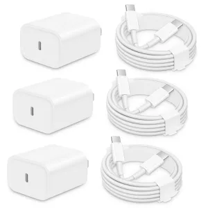 3 Pack i Phone 15 Charger Fast Charging, 20W USB C Fast Charger Block with 6FT Type C Charger Cord Compatible with Phone 15 Pro Max /15 Plus/,Pad Pro 12.9"/11",i Pad Air 5th/4th 10.9'