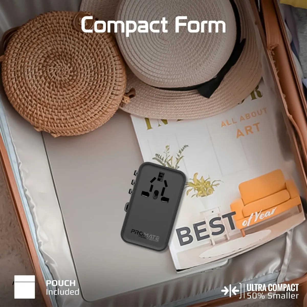 70W GaN Travel Adapter with Retractable Built-in USB-C Cable