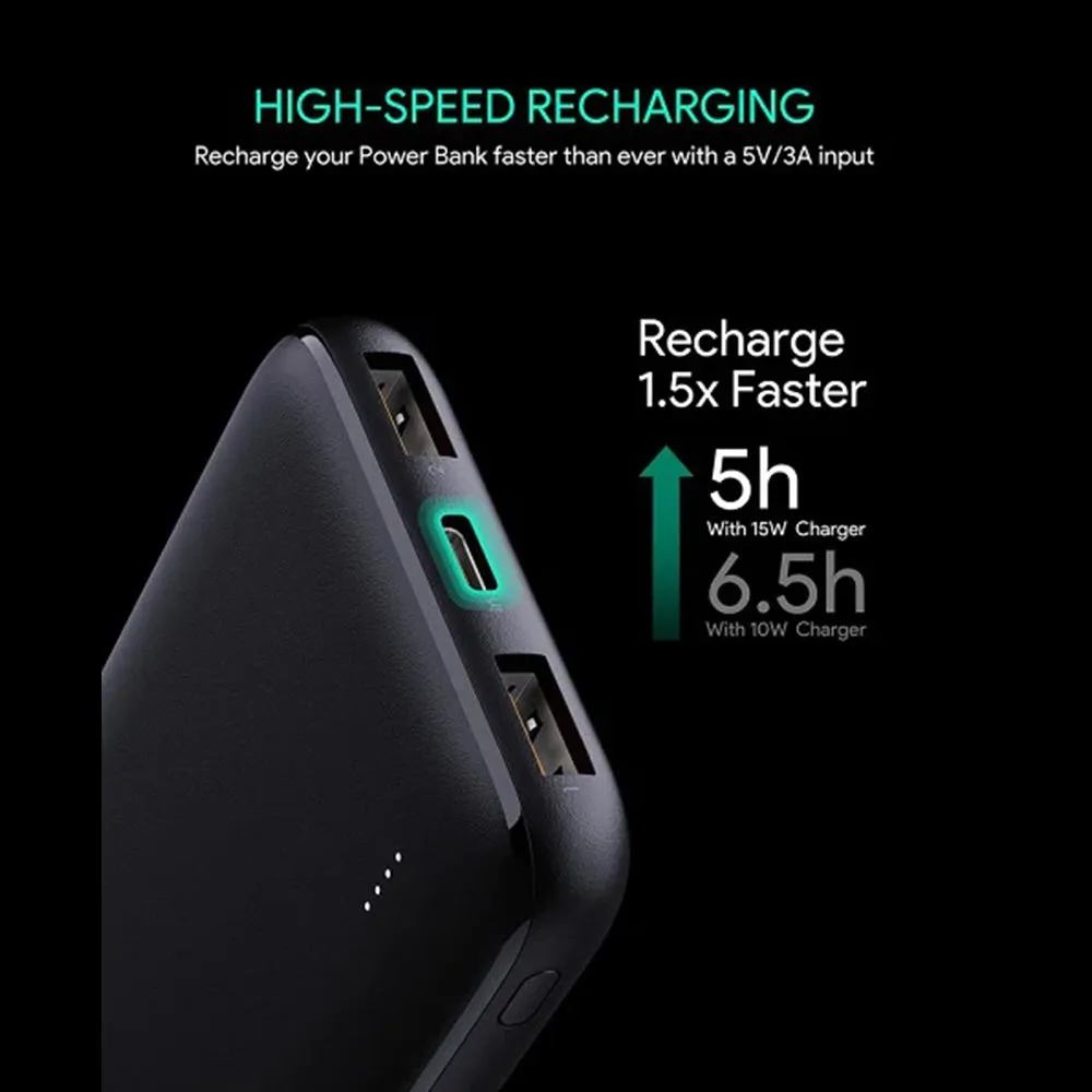 Aukey PB-N73 10000mAh Basix Sllim Power Bank (Black)