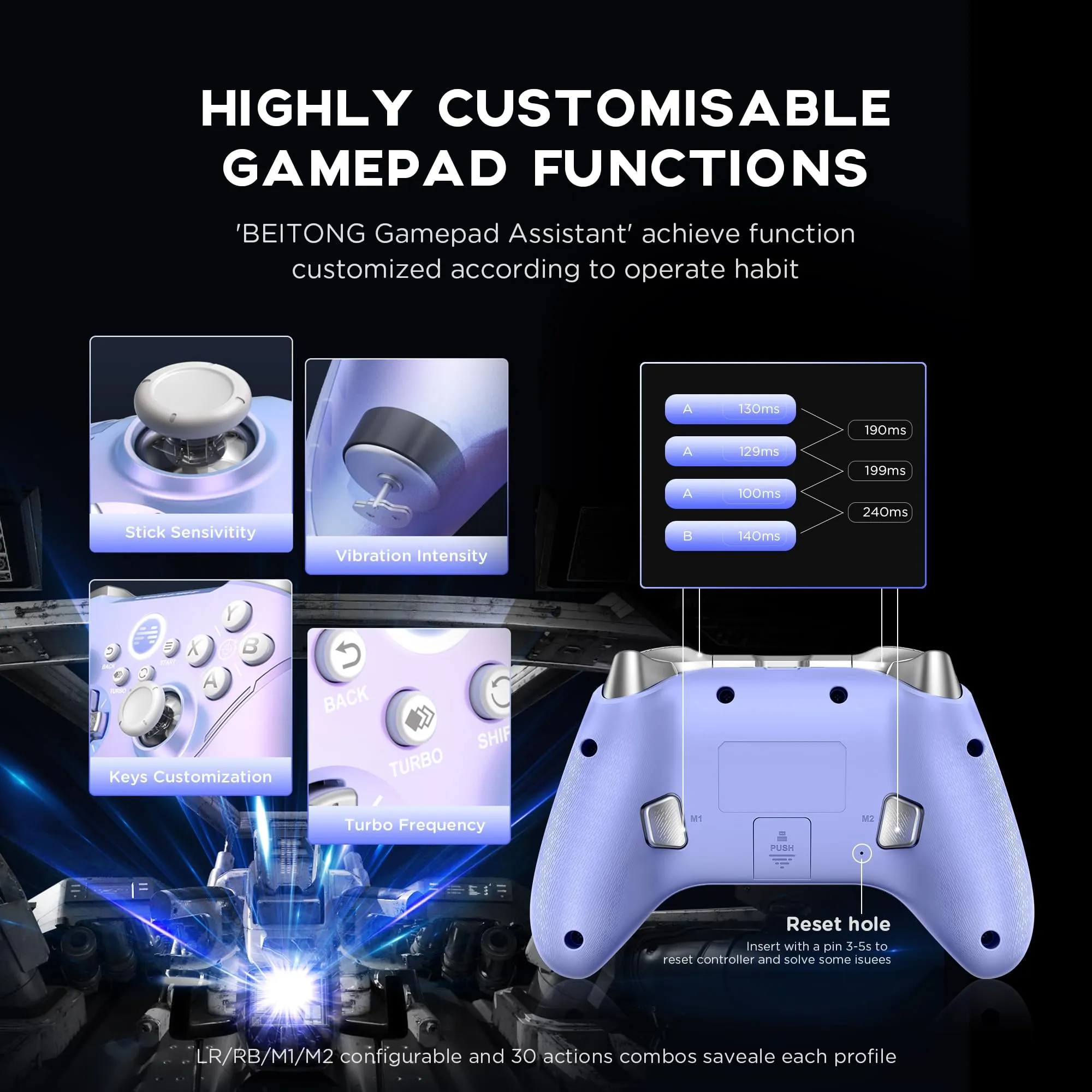 BEITONG Asura 2Pro Plus PC Controller No Drift Hall Effect Joystick Wireless Gamepad For Switch Tesla Mobile Gaming,6 Axis Motion Control/Mechanical Key/Macro Nebulae
