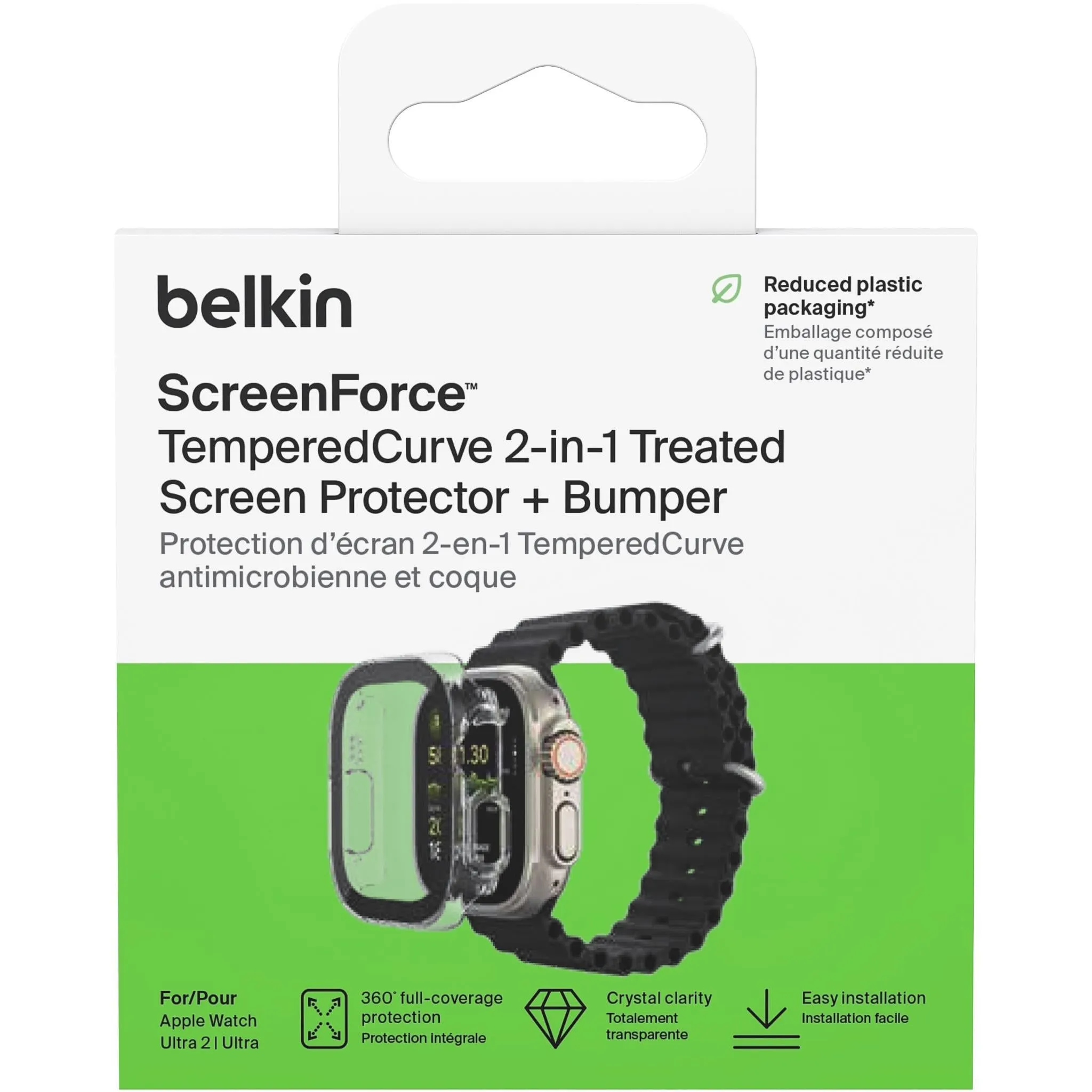 Belkin ScreenForce TemperedCurve 2-in-1 Screen Protector   Bumper for Apple Watch Ultra/Ultra 2
