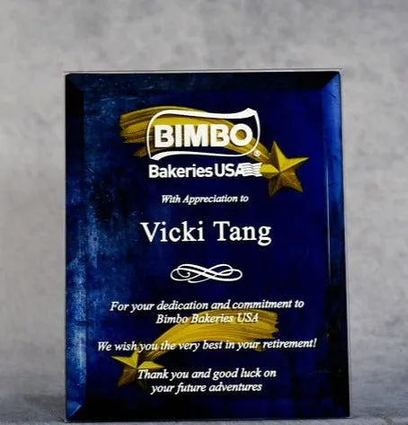 Blue and Gold Glass Star and Leaf Award