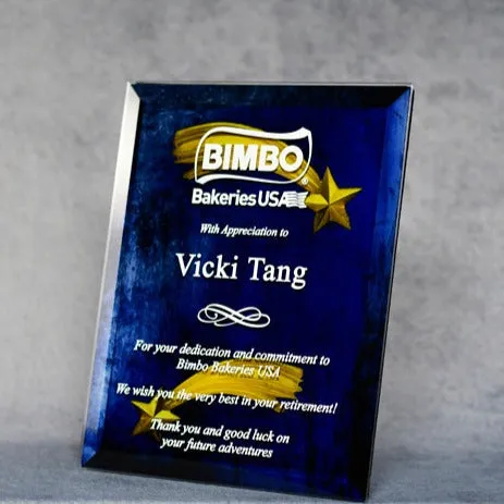 Blue and Gold Glass Star and Leaf Award
