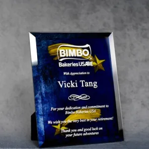 Blue and Gold Glass Star and Leaf Award