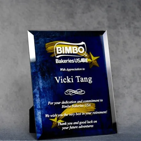 Blue and Gold Glass Star and Leaf Award