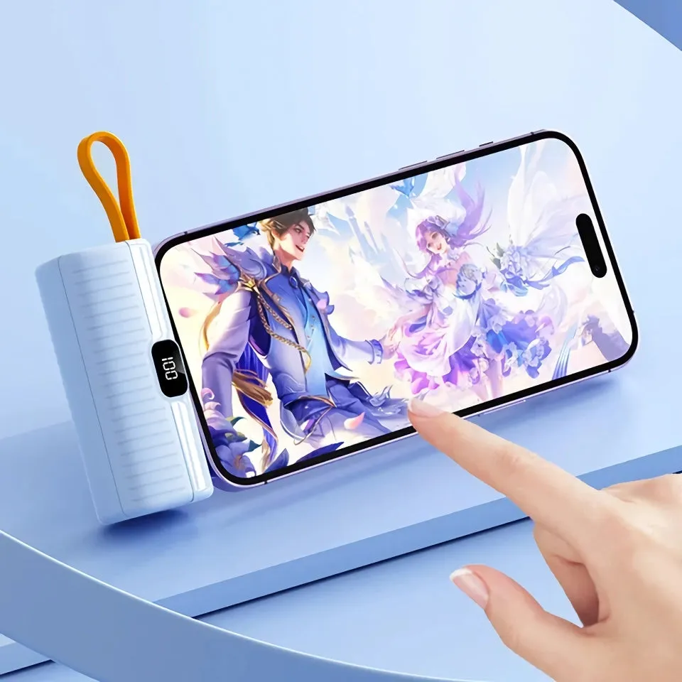 Compact Dual-Port 30000mAh Power Bank with Built-In Cables & Fast Charging
