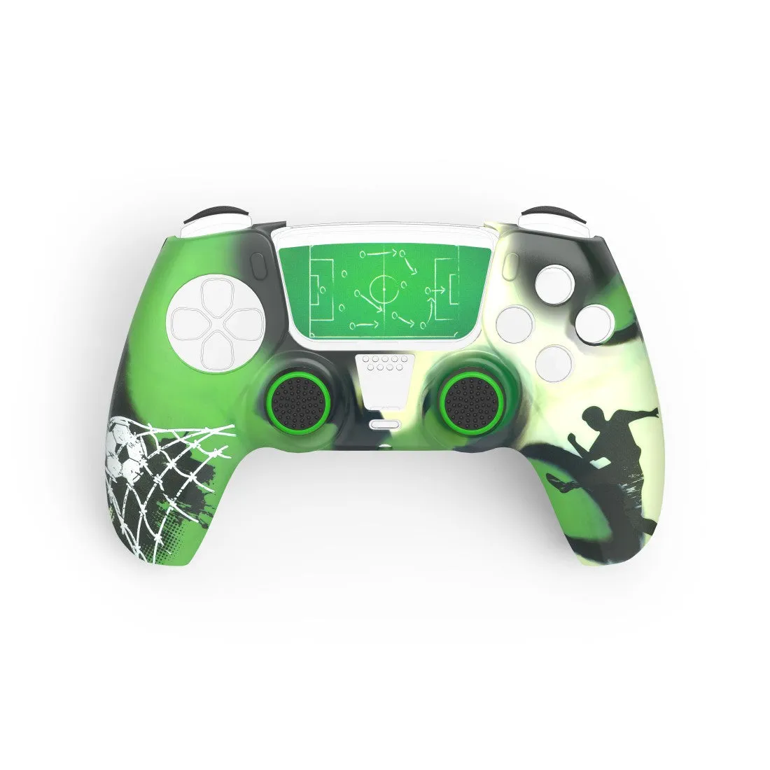 Hama - 6in1 Accessory Set Soccer for Sony Playstation PS5 / PS5 Slim Controller Case Cover   2x Grip Caps (00054459) - Green