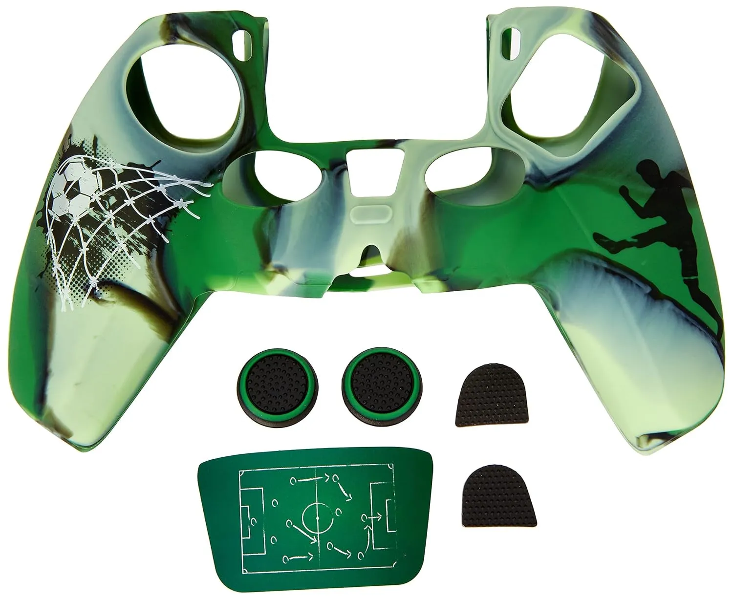 Hama - 6in1 Accessory Set Soccer for Sony Playstation PS5 / PS5 Slim Controller Case Cover   2x Grip Caps (00054459) - Green