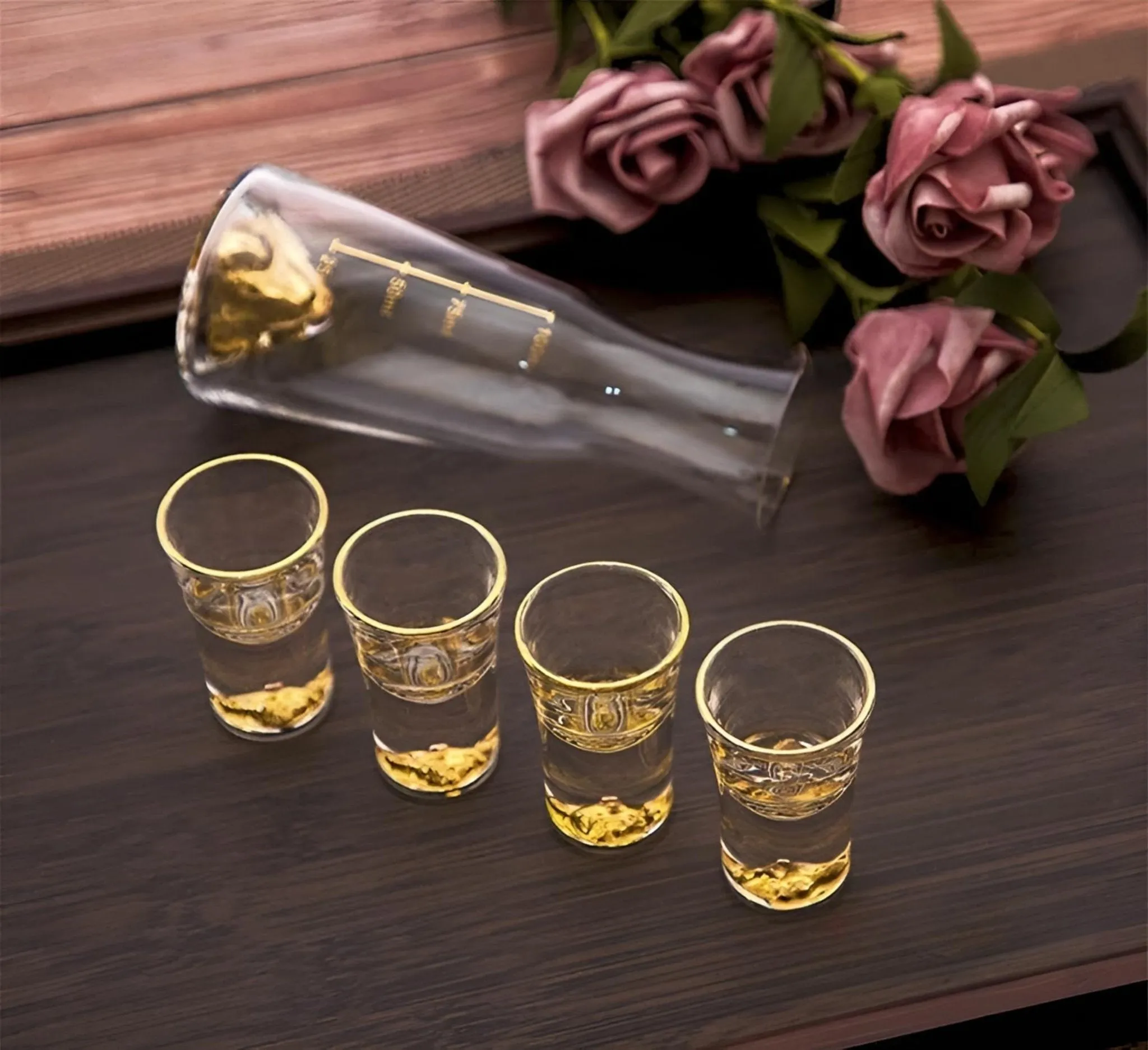 Klein Blue Mountain Crystal Shot Glass Set with Decanter - Japanese Style
