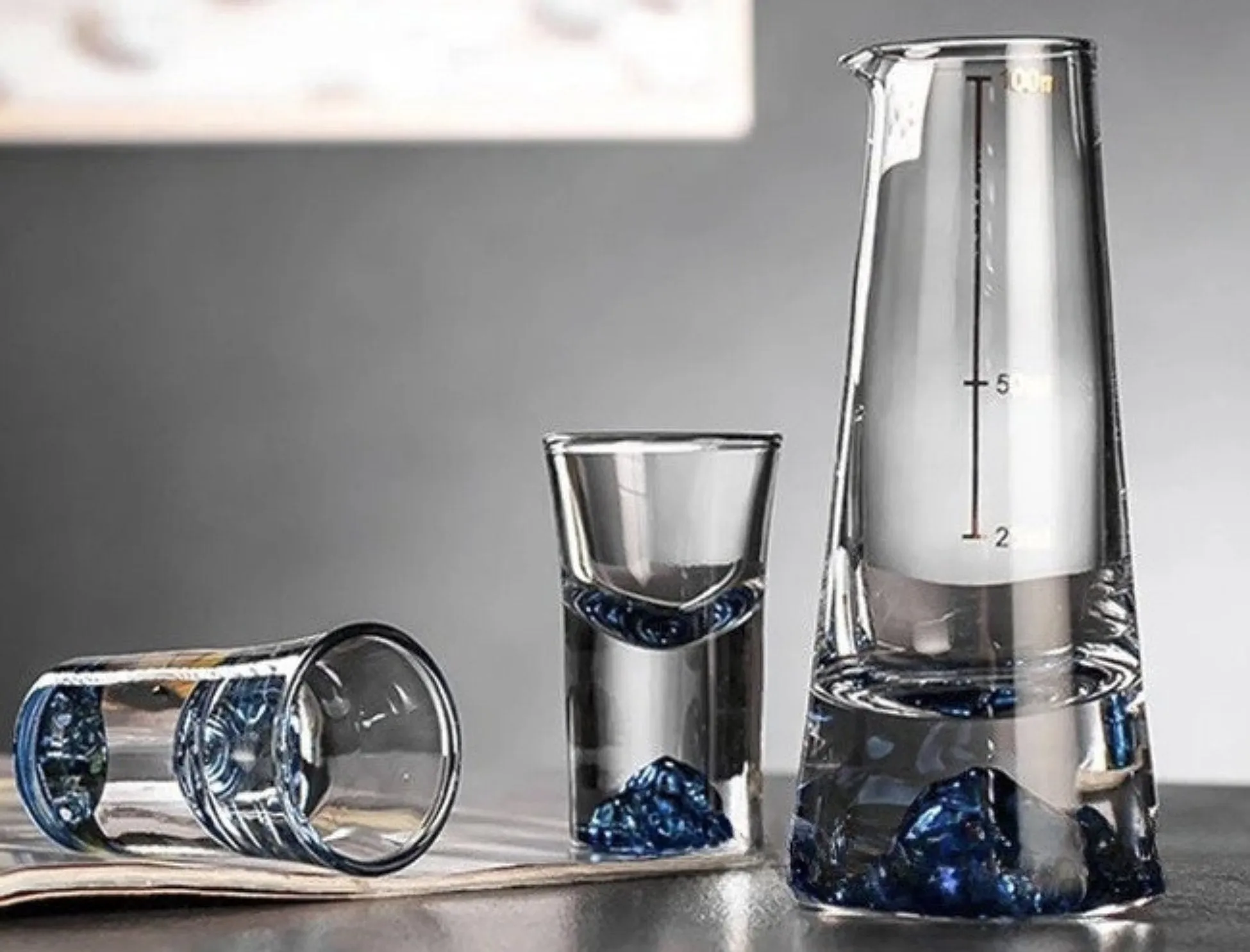 Klein Blue Mountain Crystal Shot Glass Set with Decanter - Japanese Style