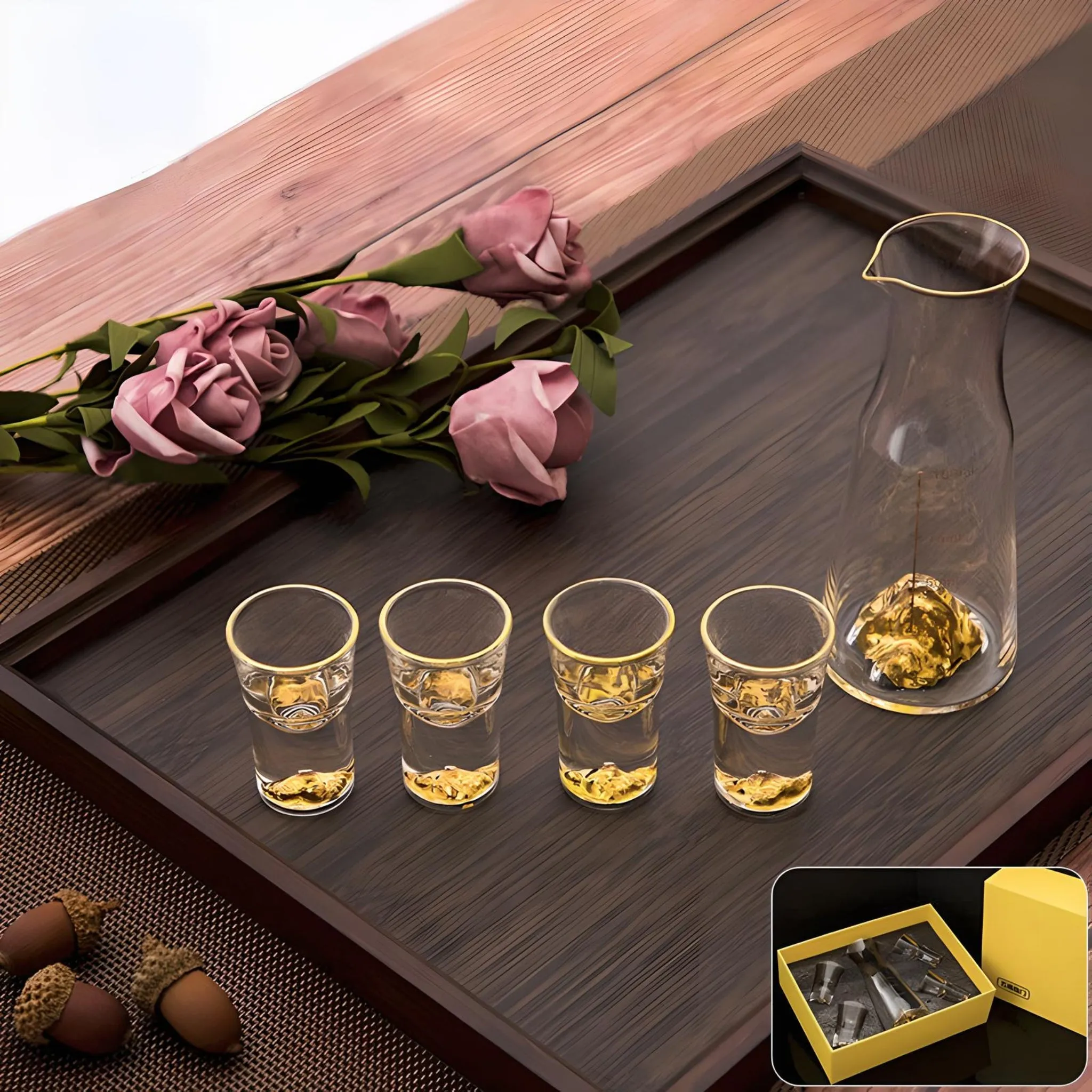 Klein Blue Mountain Crystal Shot Glass Set with Decanter - Japanese Style