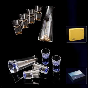 Klein Blue Mountain Crystal Shot Glass Set with Decanter - Japanese Style