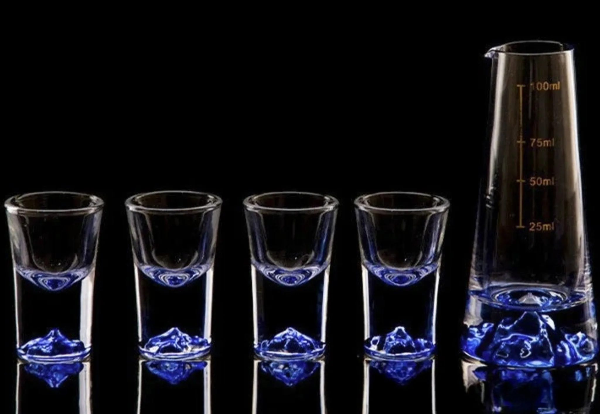 Klein Blue Mountain Crystal Shot Glass Set with Decanter - Japanese Style