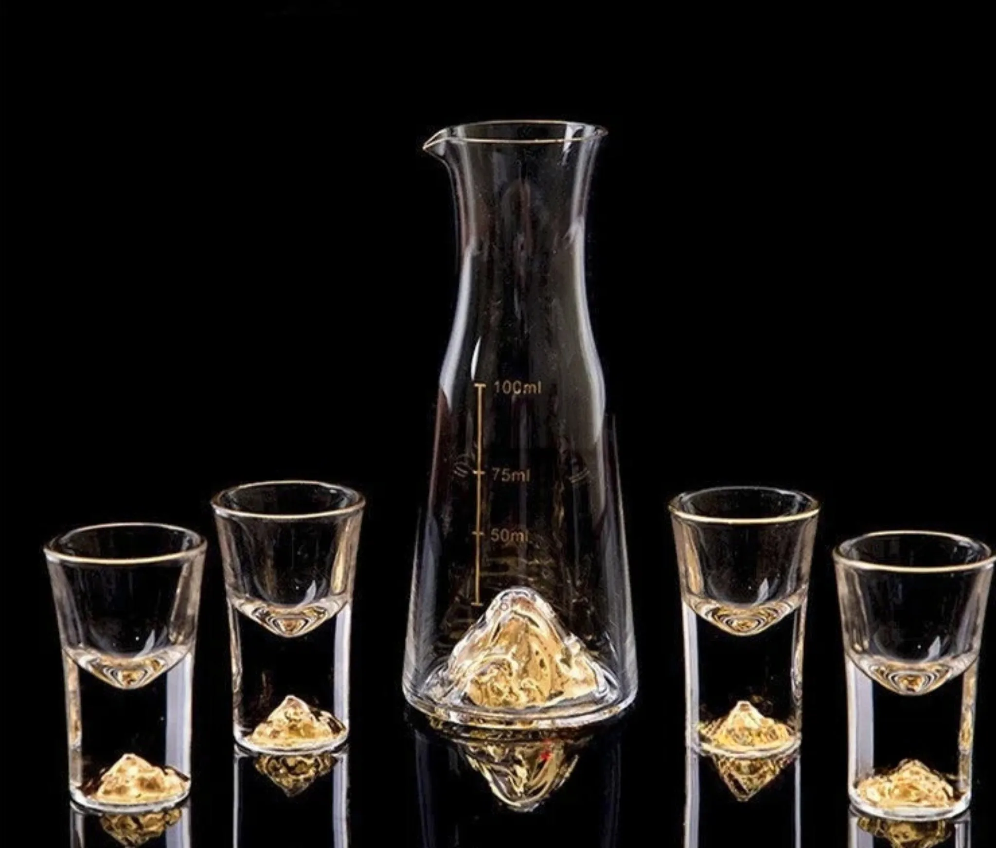 Klein Blue Mountain Crystal Shot Glass Set with Decanter - Japanese Style