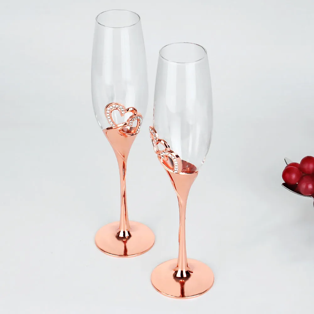 Metallic Crystal Heart Champagne Crystal Glass Gift Set