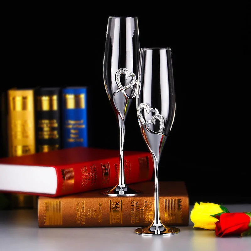 Metallic Crystal Heart Champagne Crystal Glass Gift Set