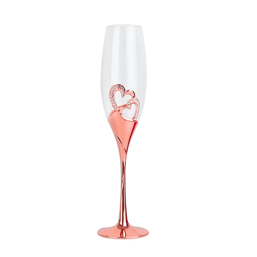 Metallic Crystal Heart Champagne Crystal Glass Gift Set