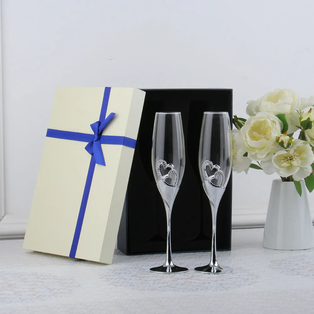 Metallic Crystal Heart Champagne Crystal Glass Gift Set