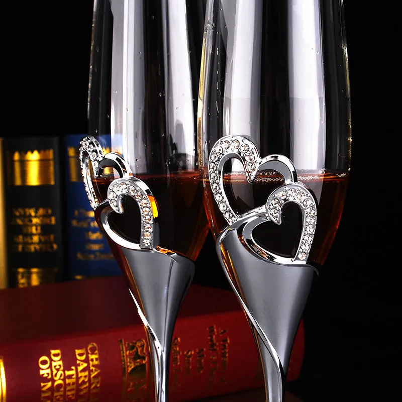 Metallic Crystal Heart Champagne Crystal Glass Gift Set