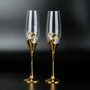 Metallic Crystal Heart Champagne Crystal Glass Gift Set