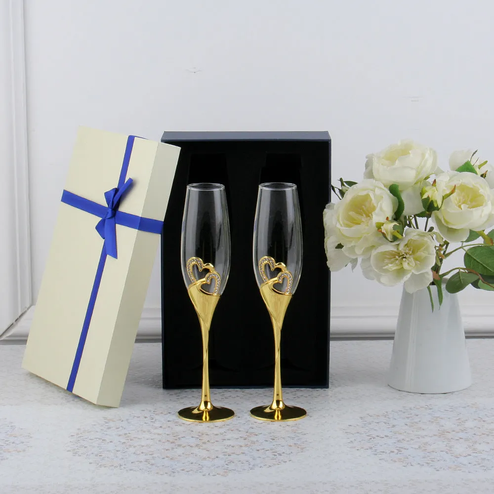 Metallic Crystal Heart Champagne Crystal Glass Gift Set