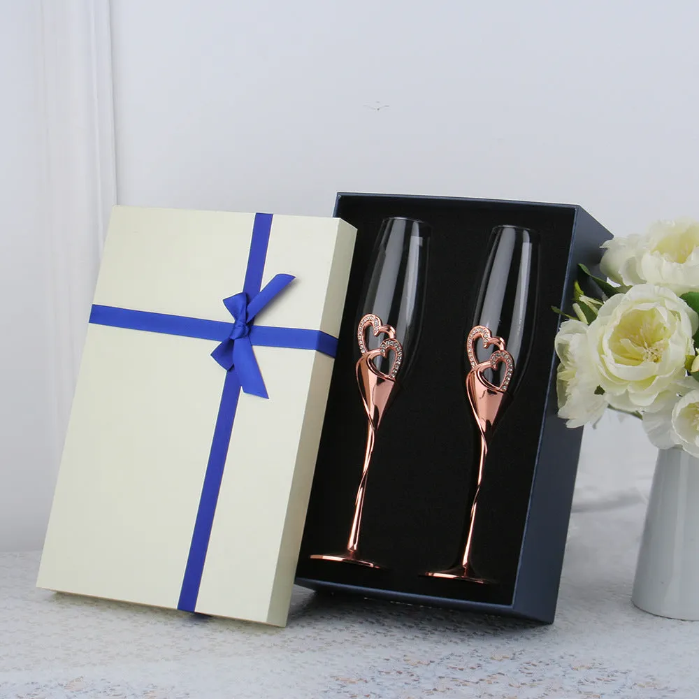 Metallic Crystal Heart Champagne Crystal Glass Gift Set