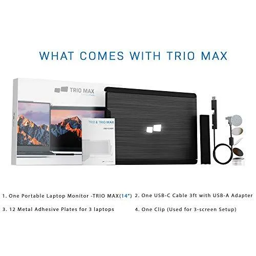 Mobile Pixels Trio Max Portable Monitor, 14'' Full HD IPS Dual Triple monitor for laptops, USB C/USB A powered portable display,Windows/OS/Android/Switch Compatible (One Monitor Only)