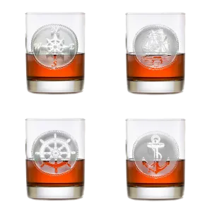 Nautical Rocks Glass Set of 4 - Carved