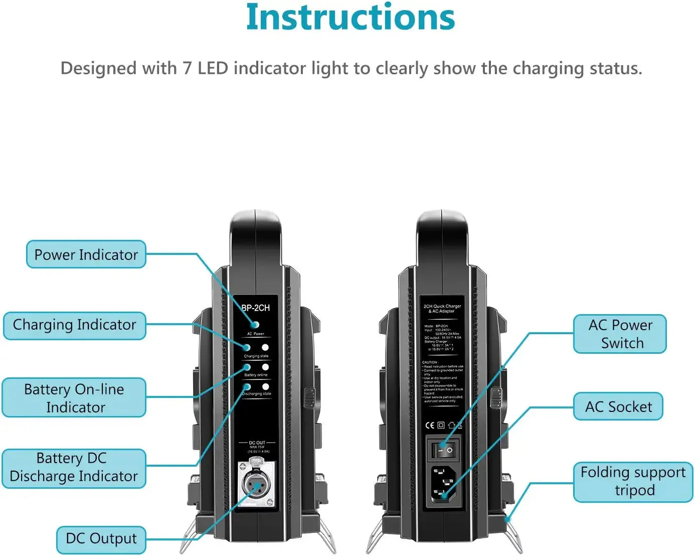 NEEWER Dual Channel V-Mount/V Lock Battery Charger