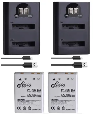 NJA Battery 2 Pack   2 Charger Kit Replacement for Nikon EN-EL5, MH-61 and Nikon Coolpix 3700, 4200, 5200, 5900, 7900, P3, P4, P80, P90, P100, P500, P510, P520, P530, P5000, P5100, P6000, S10 Cameras