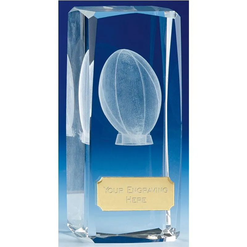 OK024 - Clarity Crystal Glass Rugby Trophy (11.5cm)