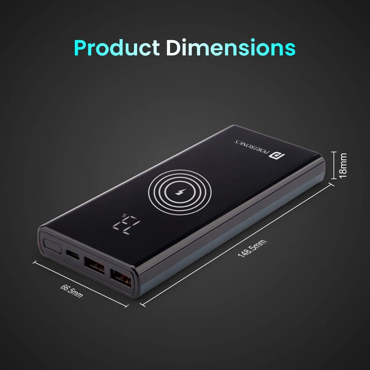 Portronics Power 10 10000 mAh 22.5 W PD Fast Charging |15W Li-Polymer Premium Edition Wireless Power Bank | Type C Power Delivery (1 Input, 3 Output) | Made in India|