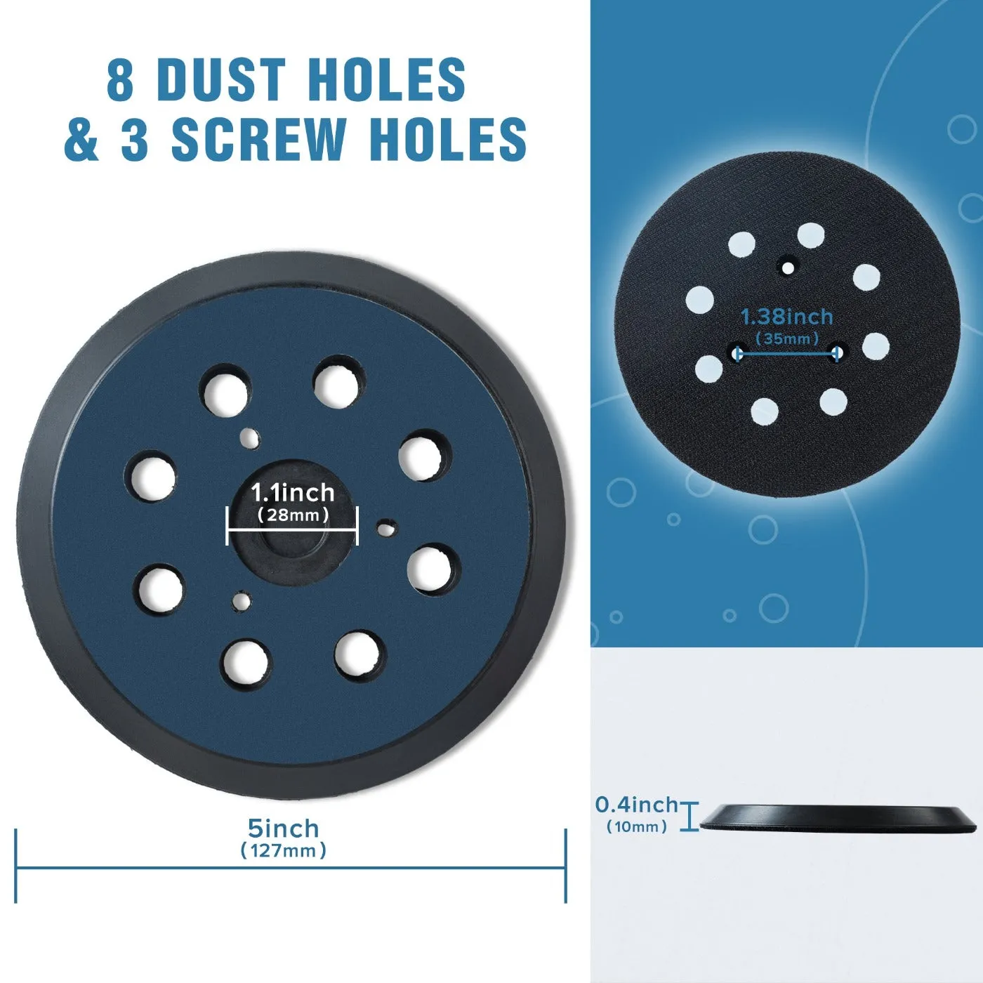 S SATC Replacement Sander Pads 5 Inch 8 Hole Hook and Loop Replacement Pads 2 PCS Orbital Sander Replacement Pads for Dewalt / Makita