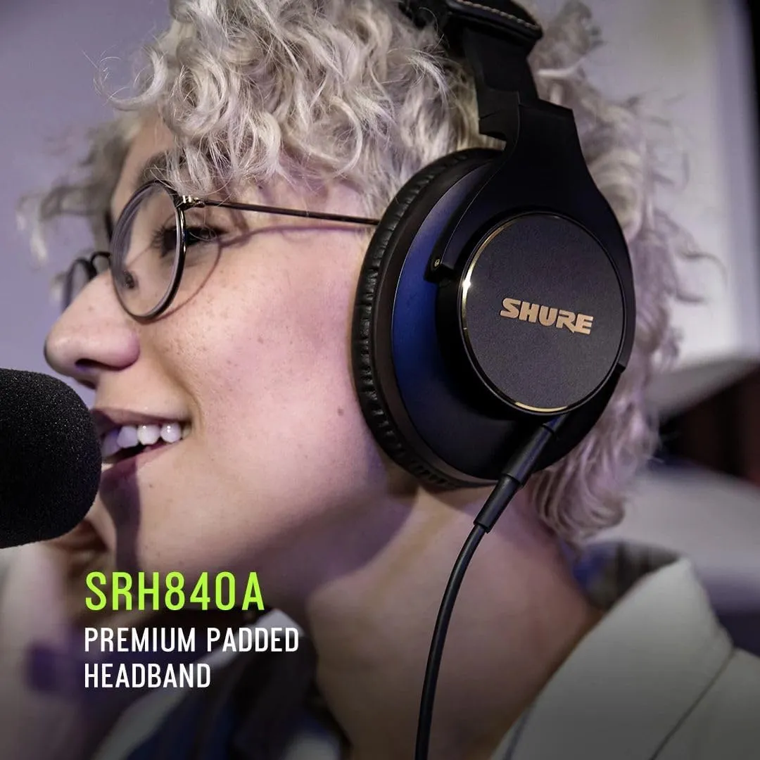 Shure SRH840A Over-Ear Wired Headphones for Critical Listening & Monitoring, Professional Headset