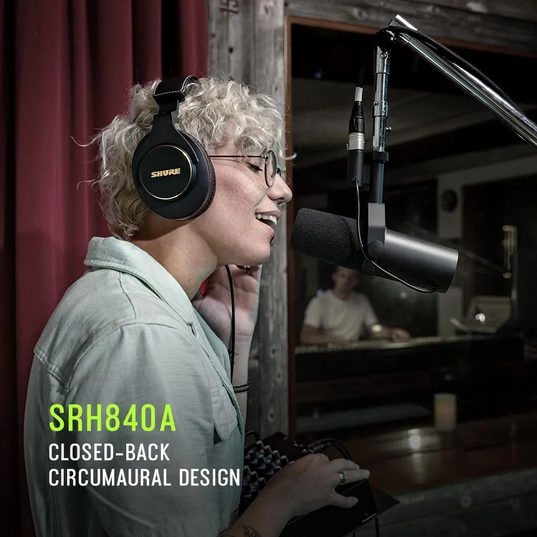 Shure SRH840A Over-Ear Wired Headphones for Critical Listening & Monitoring, Professional Headset