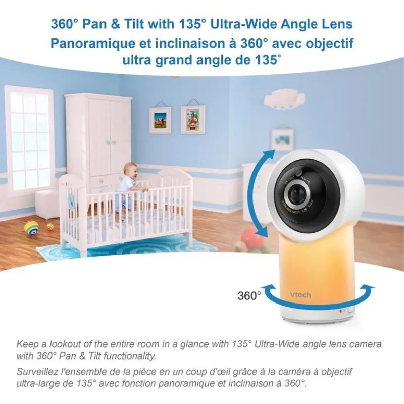 Smart WiFi Remote Access 360 Degree Pan & Tilt Video Baby Monitor with 5” Display