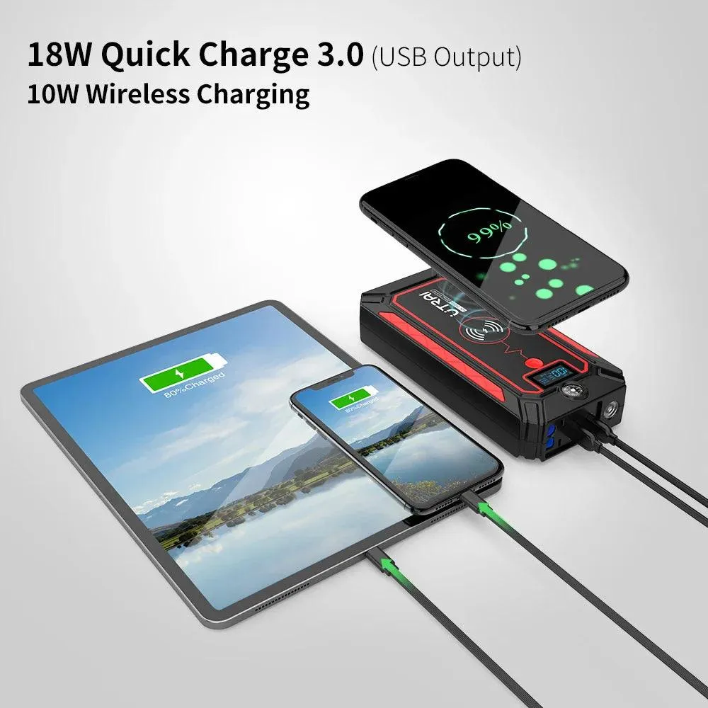 UTRAI 2500A Portable Jump Starter and Power Bank with Wireless Charging & LCD Display