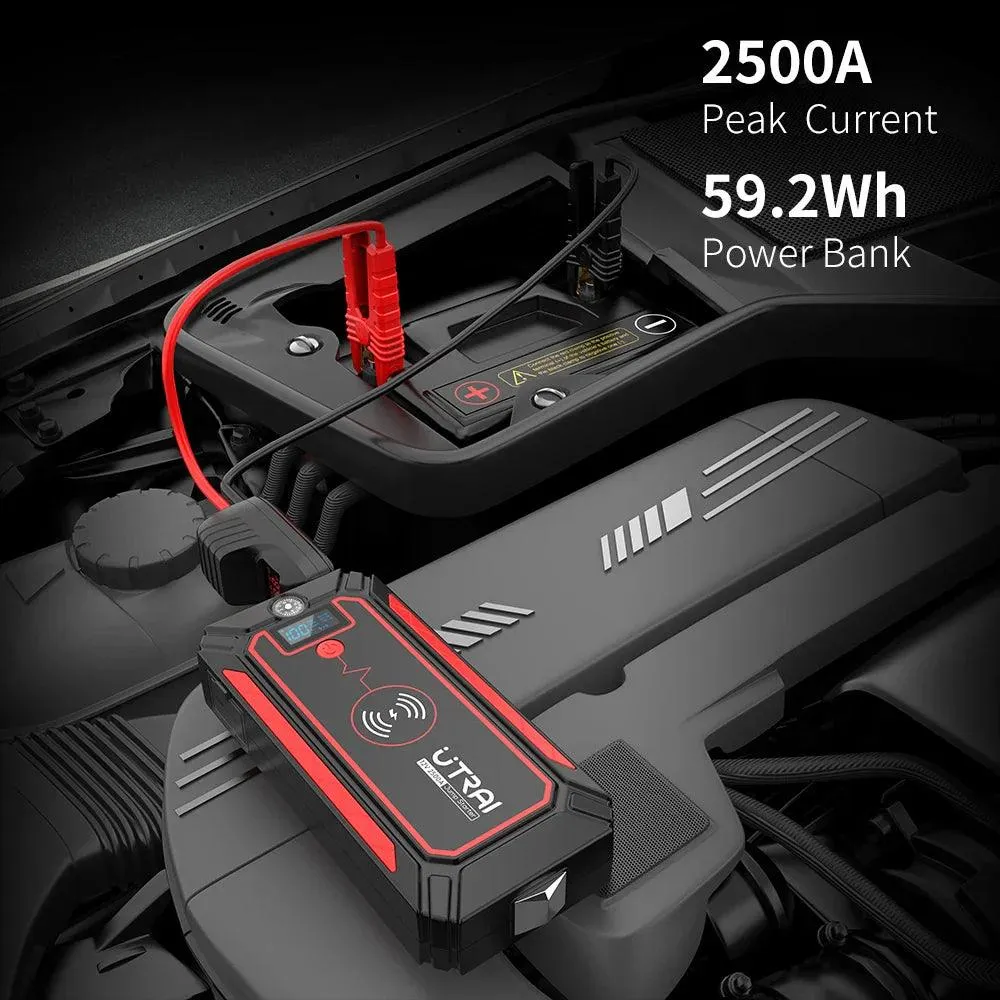 UTRAI 2500A Portable Jump Starter and Power Bank with Wireless Charging & LCD Display