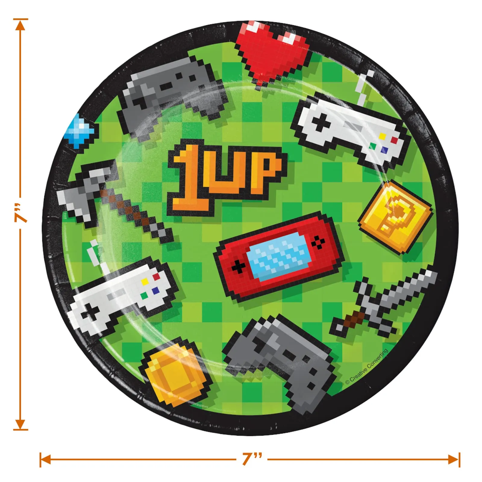 Video Game Party Supplies - Pixelated Gaming Paper Dessert Plates, Napkins, and Forks (Serves 16)