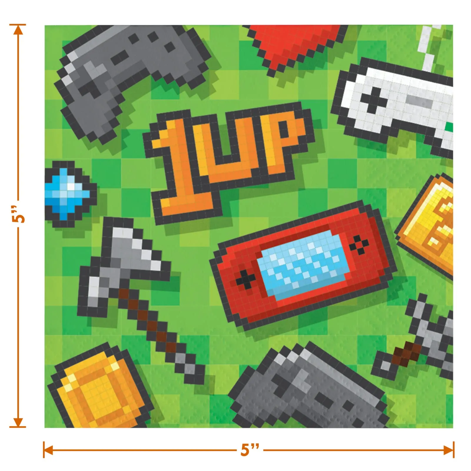 Video Game Party Supplies - Pixelated Gaming Paper Dessert Plates, Napkins, and Forks (Serves 16)